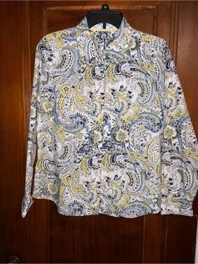 Paisley Button-Up Shirt in White, Blue & Yellow